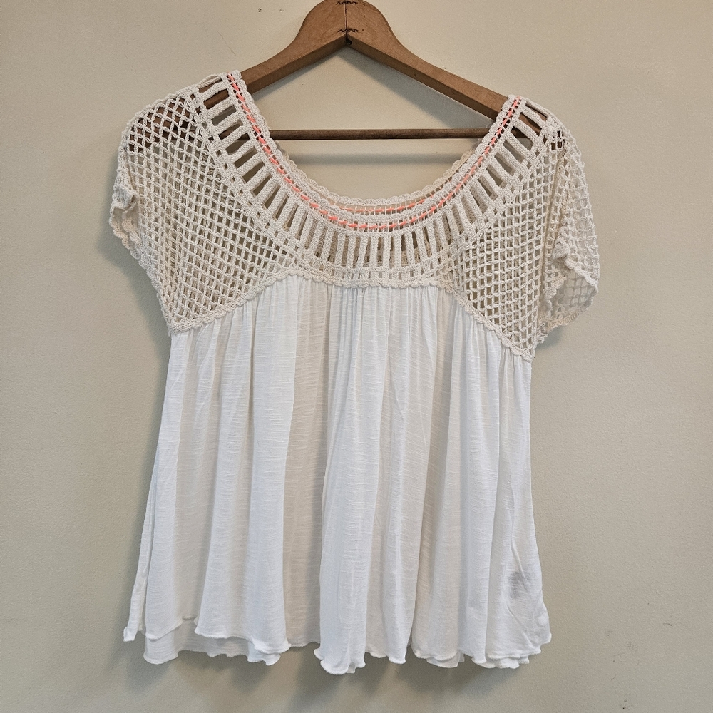 American Eagle Outfitters Top Blouse Women Sz XS Cream Crochet Boho Cottagecore